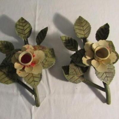 Pair of Metal Rose Candle Holders
