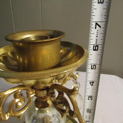 Pair of French Provincial Metal Candle Holders with Prism Accents 7