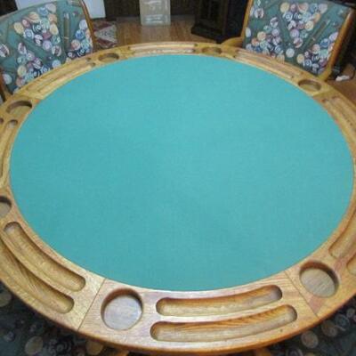 Solid Wood Felt Top Poker Game Table with 4 Billiard Ball Upholstered Chairs 