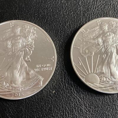 Pair of 2013 Silver Coins 1 oz each 