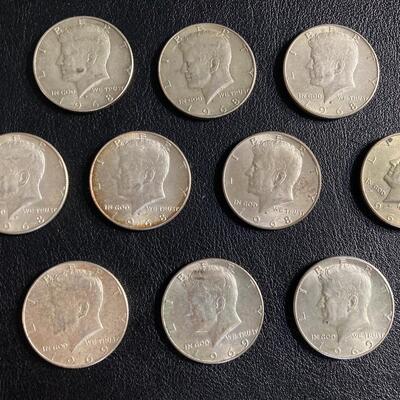 Collection of 10 Kennedy Half Dollar Coins