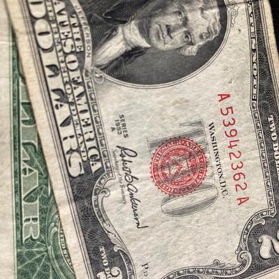Collection of US Paper Money with 9 Silver Certificates and a $2 Bill
