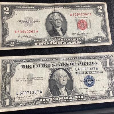 Collection of US Paper Money with 9 Silver Certificates and a $2 Bill