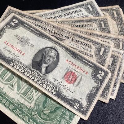Collection of US Paper Money with 9 Silver Certificates and a $2 Bill