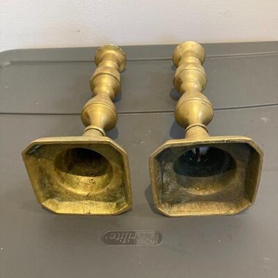 19th century Brass Beehice and Diamond Candleholders 11.5â€