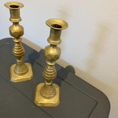 19th century Brass Beehice and Diamond Candleholders 11.5â€