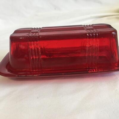 Red Glass Butter Dish