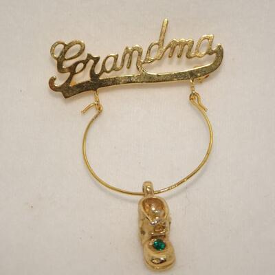 Gold Plated Grandma Necklace Charm pendant, Baby Shoe 