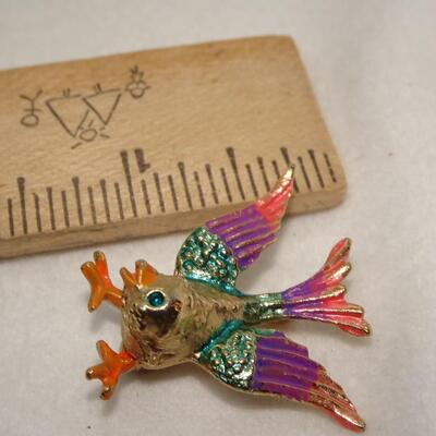 Rainbow Gold Tone Birdie Pin, Swallow Bird 