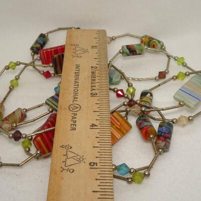 Murano Glass Beaded Necklace, Liquid Silver Tube Beads 