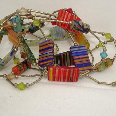 Murano Glass Beaded Necklace, Liquid Silver Tube Beads 