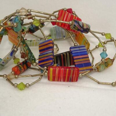 Murano Glass Beaded Necklace, Liquid Silver Tube Beads 
