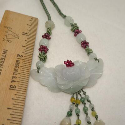 Carved Rose Jade Pendant Necklace 