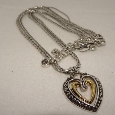 Gold & Silver Tone BRIGHTON Double Heart Necklace 