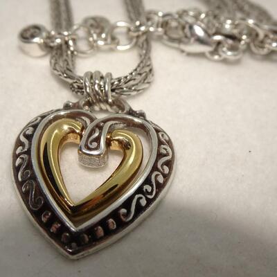 Gold & Silver Tone BRIGHTON Double Heart Necklace 