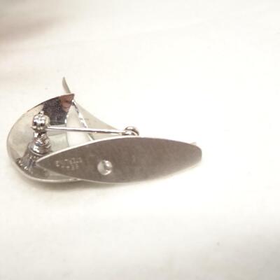 Rare Vintage Designer Beau Sail Boat Brushed Sterling Silver Brooch Pin