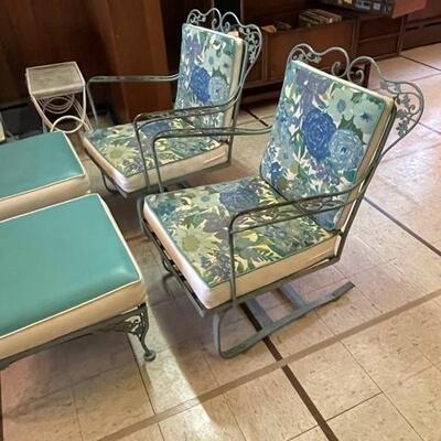 Woodard Wrought Iron Patio Set Sofa, 2 Rockers, 2 Ottomans, Coffee Table