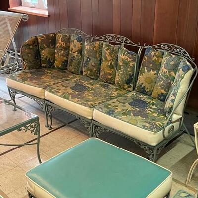 Woodard Wrought Iron Patio Set Sofa, 2 Rockers, 2 Ottomans, Coffee Table