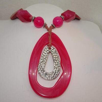 Hot Pink Pendant Statement Necklace 