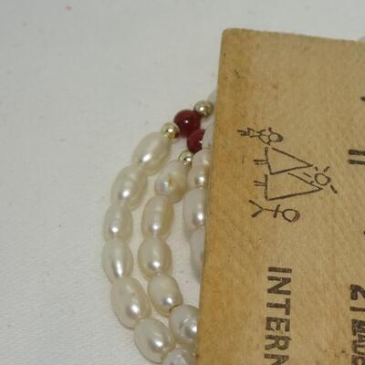 Salt Water Pearls Wire Wrap Bracelet, maybe Carnelian