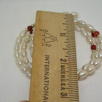 Salt Water Pearls Wire Wrap Bracelet, maybe Carnelian