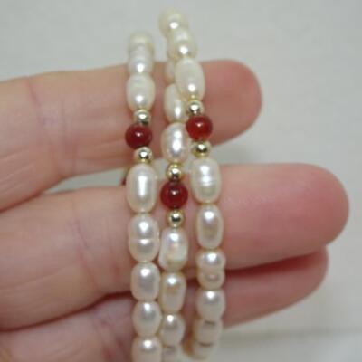 Salt Water Pearls Wire Wrap Bracelet, maybe Carnelian