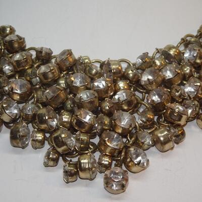Chunk Cluster Rhinestone Gold Tone Necklace 