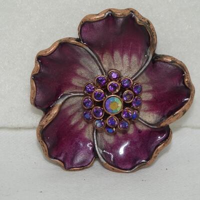 Purple Enamel & Rhinestone Flower Pin 