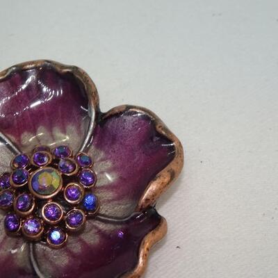 Purple Enamel & Rhinestone Flower Pin 