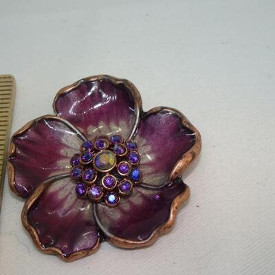 Purple Enamel & Rhinestone Flower Pin 