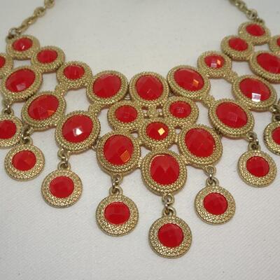 Gold tone Egyptian Style Orange Necklace - Cleopatra Jewelry 