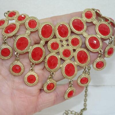 Gold tone Egyptian Style Orange Necklace - Cleopatra Jewelry 