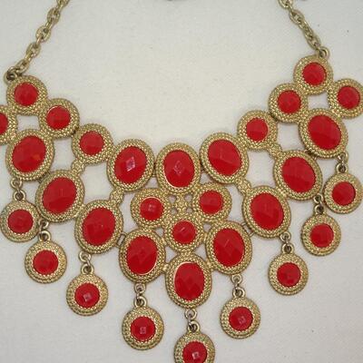 Gold tone Egyptian Style Orange Necklace - Cleopatra Jewelry 