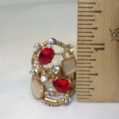 Adjustable Bling Ring - Red Rhinestones