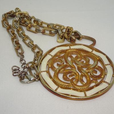 Gold Tone Mid Century Pendant Necklace 