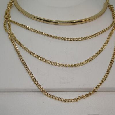 Triplicate Gold Tone Chain Necklace w/bar