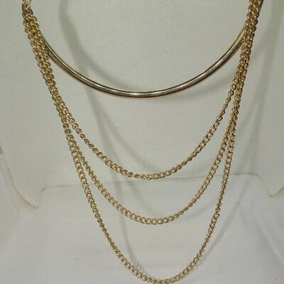 Triplicate Gold Tone Chain Necklace w/bar