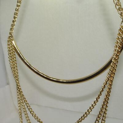 Triplicate Gold Tone Chain Necklace w/bar