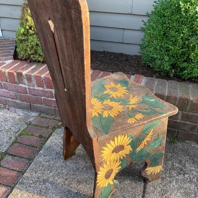 Primitive Antique Folk Art Hand Painted Sunflower Chair 