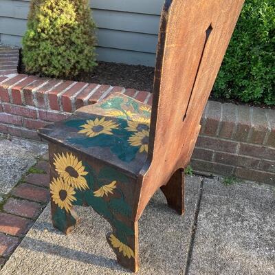 Primitive Antique Folk Art Hand Painted Sunflower Chair 