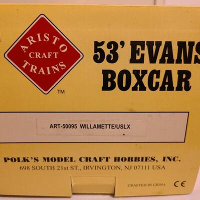 Lot 35: Aristo-Craft 53' Evans Boxcar ART 50095 Williamette/USLX #1 Gauge 