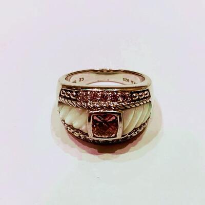 Judith Ripka Sterling Silver Mother of Pearl and Cubic Zirconia Ring Size 7