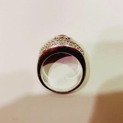 Judith Ripka Sterling Silver Mother of Pearl and Cubic Zirconia Ring Size 7