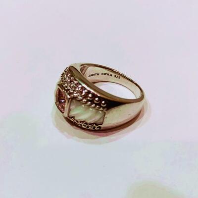 Judith Ripka Sterling Silver Mother of Pearl and Cubic Zirconia Ring Size 7