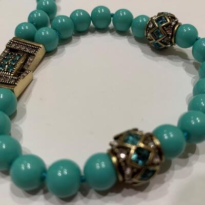 Heidi Daus "Staying in Line" Turquoise Bead and Crystal Bracelet