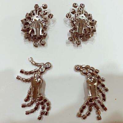 Two Pairs of Vintage Rhinestone Clip On Earrings