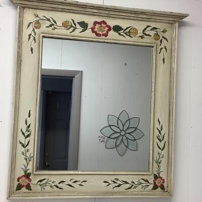 321. Floral Painted Wood Framed Wall Mirror