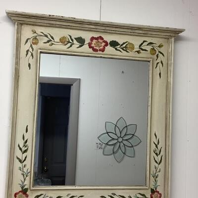 321. Floral Painted Wood Framed Wall Mirror