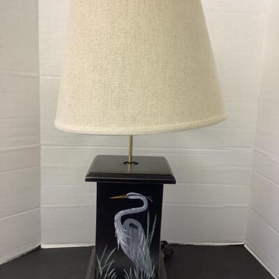 323. Signed Hand Painted Heron Lamp