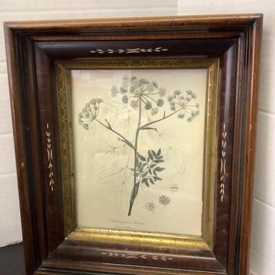 324  Pair of Eastlake Walnut Framed Prints & Antique Candle Mold 